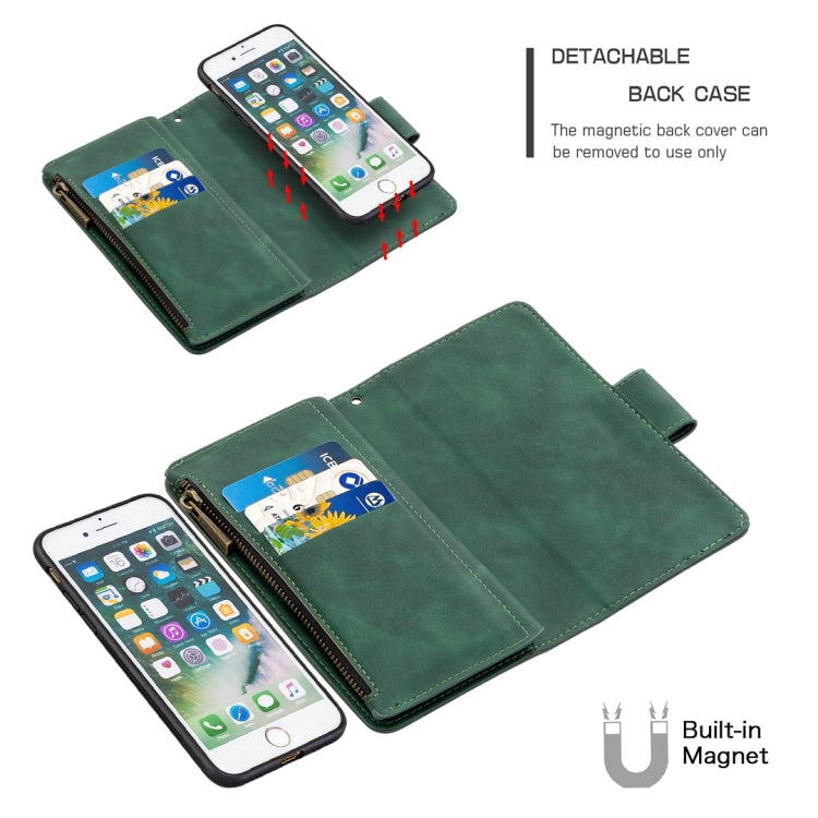 For iPhone SE 2022 / SE 2020 / 8 / 7 Skin Feel Detachable Magnetic Zipper Horizontal Flip PU Leather Case with Multi-Card Slots & Holder & Wallet & Photo Frame & Lanyard