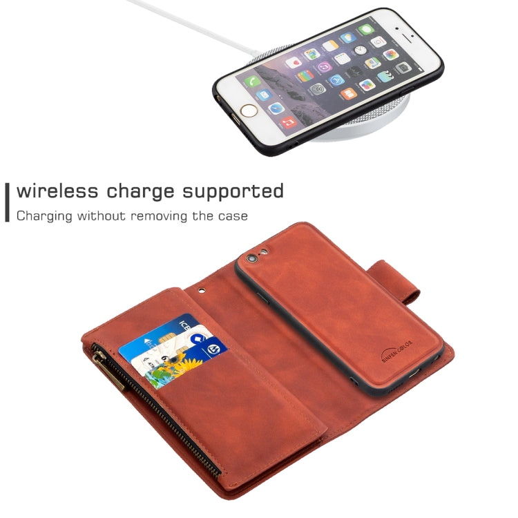 For iPhone 6 Skin Feel Detachable Magnetic Zipper Horizontal Flip PU Leather Case with Multi-Card Slots & Holder & Wallet & Photo Frame & Lanyard