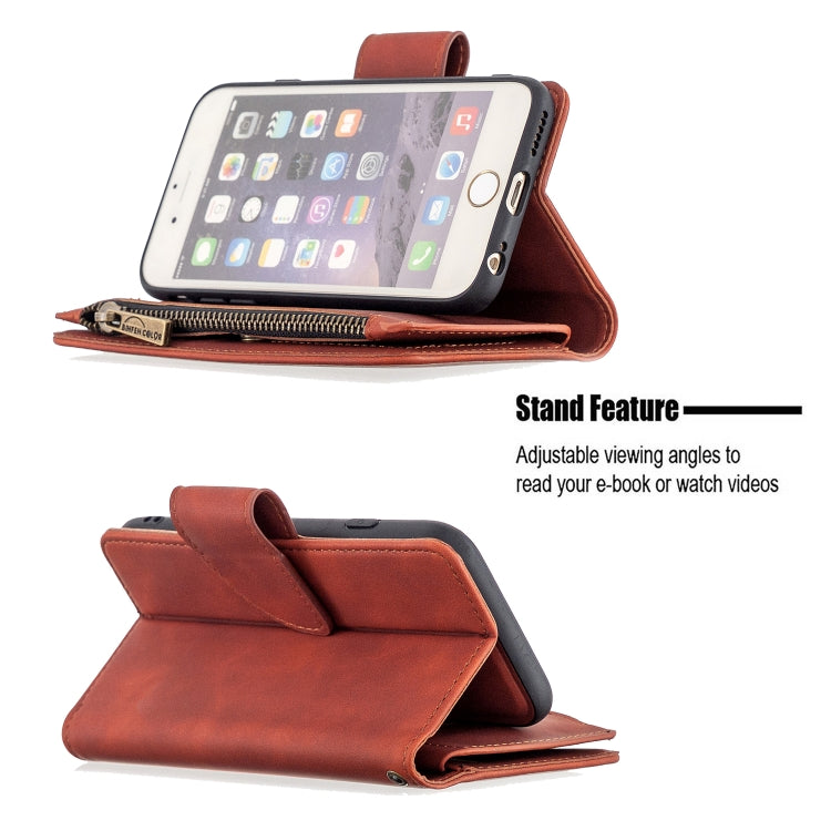 For iPhone 6 Skin Feel Detachable Magnetic Zipper Horizontal Flip PU Leather Case with Multi-Card Slots & Holder & Wallet & Photo Frame & Lanyard