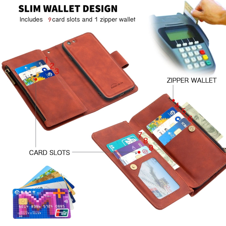 For iPhone 6 Skin Feel Detachable Magnetic Zipper Horizontal Flip PU Leather Case with Multi-Card Slots & Holder & Wallet & Photo Frame & Lanyard