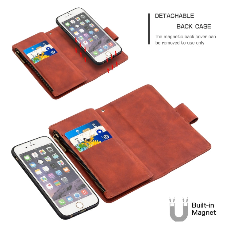 For iPhone 6 Skin Feel Detachable Magnetic Zipper Horizontal Flip PU Leather Case with Multi-Card Slots & Holder & Wallet & Photo Frame & Lanyard
