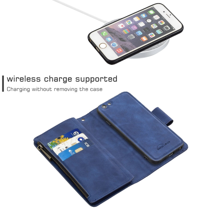 For iPhone 6 Skin Feel Detachable Magnetic Zipper Horizontal Flip PU Leather Case with Multi-Card Slots & Holder & Wallet & Photo Frame & Lanyard