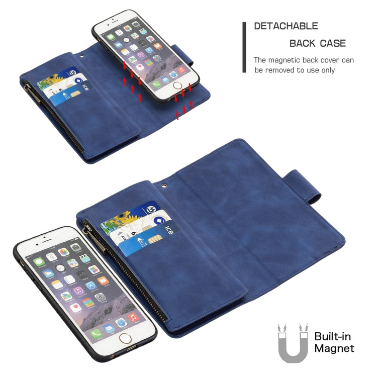 For iPhone 6 Skin Feel Detachable Magnetic Zipper Horizontal Flip PU Leather Case with Multi-Card Slots & Holder & Wallet & Photo Frame & Lanyard