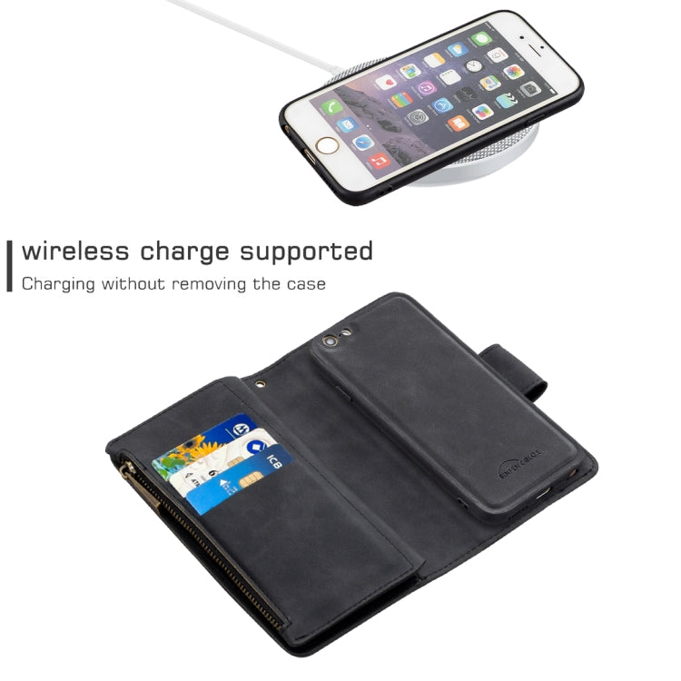 For iPhone 6 Skin Feel Detachable Magnetic Zipper Horizontal Flip PU Leather Case with Multi-Card Slots & Holder & Wallet & Photo Frame & Lanyard