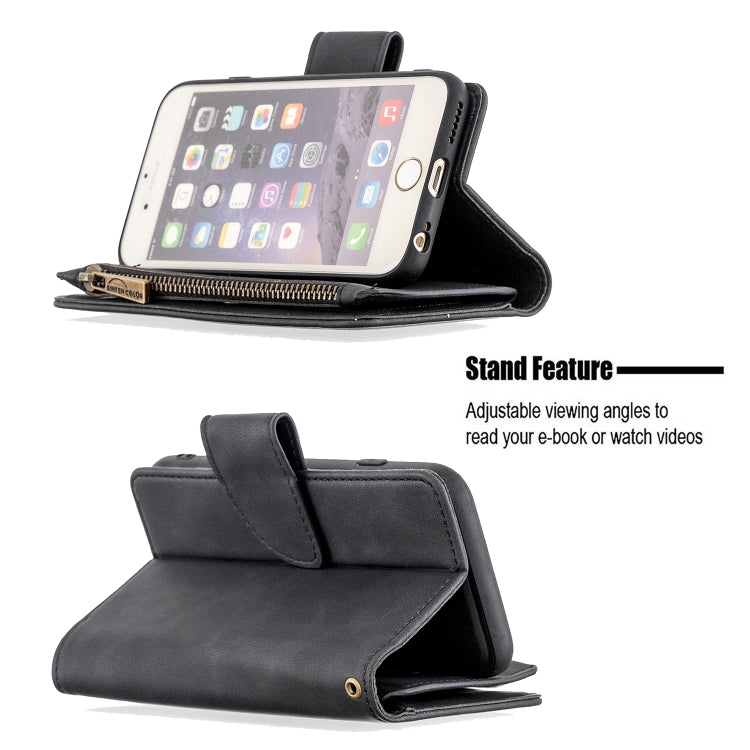 For iPhone 6 Skin Feel Detachable Magnetic Zipper Horizontal Flip PU Leather Case with Multi-Card Slots & Holder & Wallet & Photo Frame & Lanyard