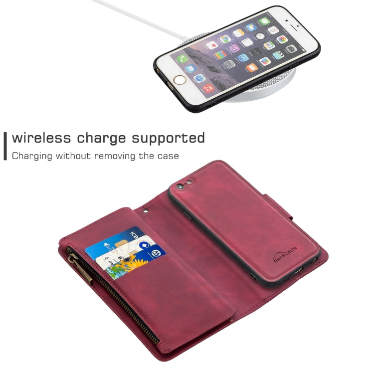 For iPhone 6 Skin Feel Detachable Magnetic Zipper Horizontal Flip PU Leather Case with Multi-Card Slots & Holder & Wallet & Photo Frame & Lanyard