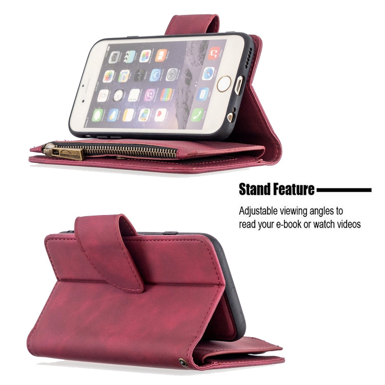 For iPhone 6 Skin Feel Detachable Magnetic Zipper Horizontal Flip PU Leather Case with Multi-Card Slots & Holder & Wallet & Photo Frame & Lanyard