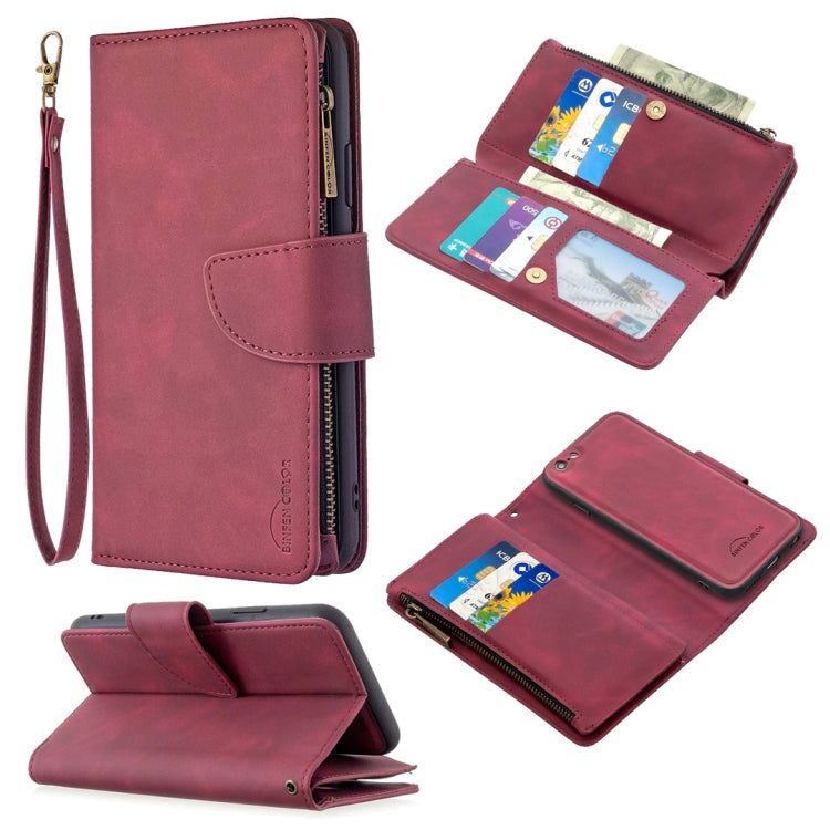 For iPhone 6 Skin Feel Detachable Magnetic Zipper Horizontal Flip PU Leather Case with Multi-Card Slots & Holder & Wallet & Photo Frame & Lanyard