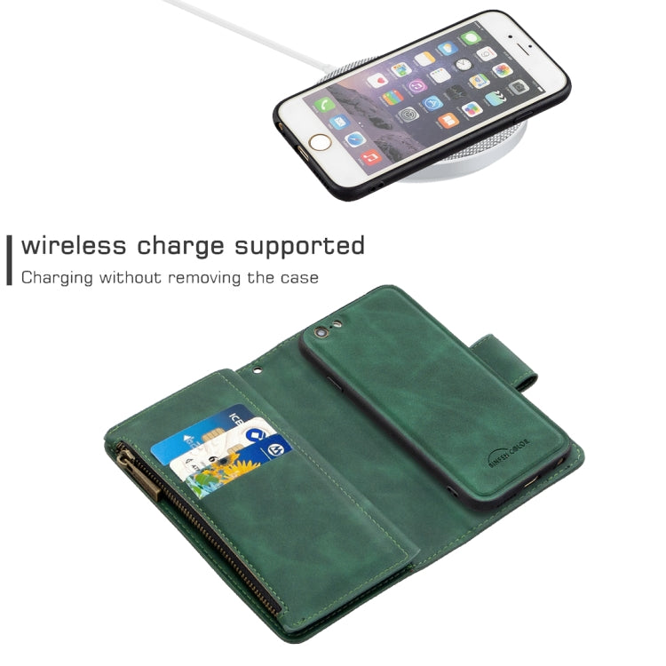 For iPhone 6 Skin Feel Detachable Magnetic Zipper Horizontal Flip PU Leather Case with Multi-Card Slots & Holder & Wallet & Photo Frame & Lanyard