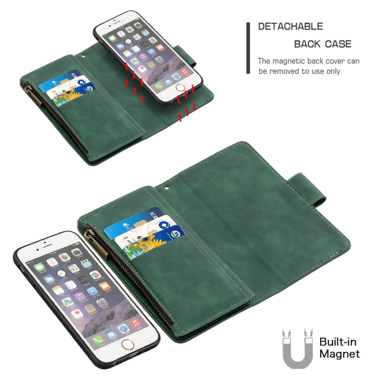 For iPhone 6 Skin Feel Detachable Magnetic Zipper Horizontal Flip PU Leather Case with Multi-Card Slots & Holder & Wallet & Photo Frame & Lanyard