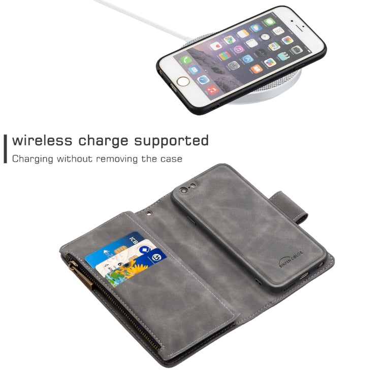 For iPhone 6 Skin Feel Detachable Magnetic Zipper Horizontal Flip PU Leather Case with Multi-Card Slots & Holder & Wallet & Photo Frame & Lanyard