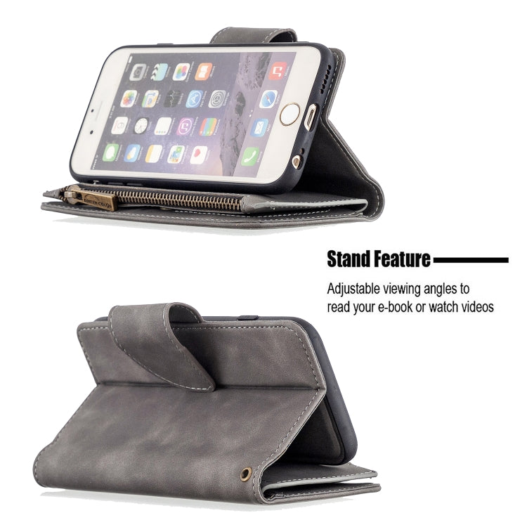 For iPhone 6 Skin Feel Detachable Magnetic Zipper Horizontal Flip PU Leather Case with Multi-Card Slots & Holder & Wallet & Photo Frame & Lanyard