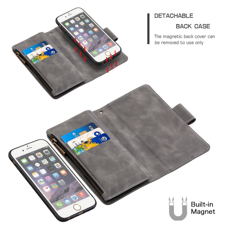 For iPhone 6 Skin Feel Detachable Magnetic Zipper Horizontal Flip PU Leather Case with Multi-Card Slots & Holder & Wallet & Photo Frame & Lanyard