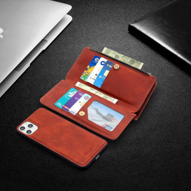 For iPhone 11 Pro Max Skin Feel Detachable Magnetic Zipper Horizontal Flip PU Leather Case with Multi-Card Slots & Holder & Wallet & Photo Frame & Lanyard