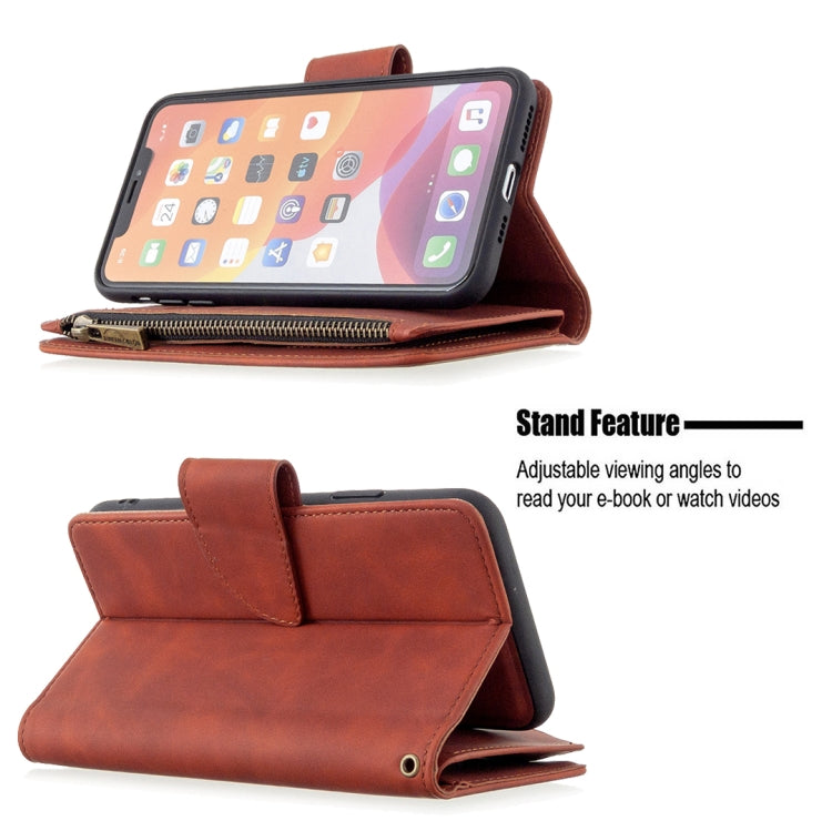 For iPhone 11 Pro Max Skin Feel Detachable Magnetic Zipper Horizontal Flip PU Leather Case with Multi-Card Slots & Holder & Wallet & Photo Frame & Lanyard