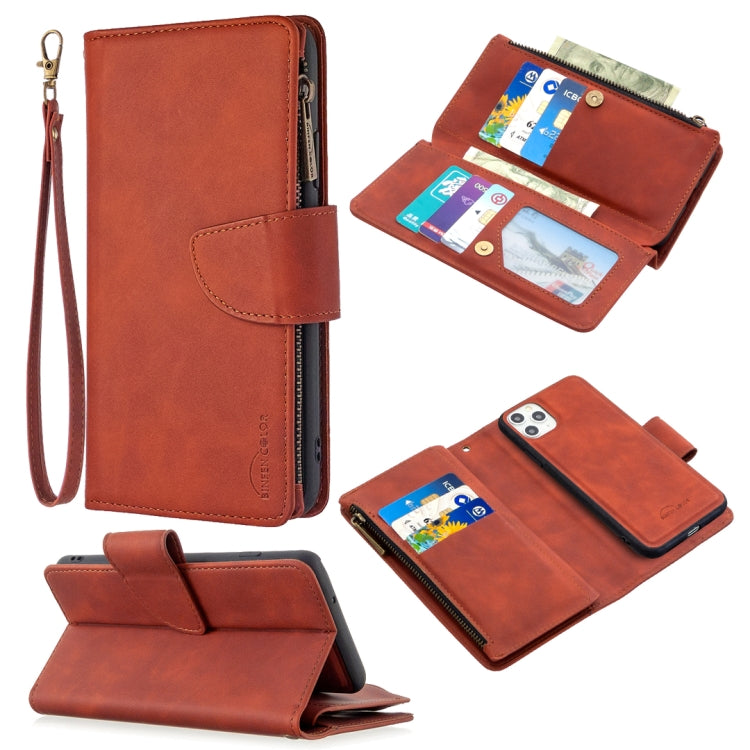 For iPhone 11 Pro Max Skin Feel Detachable Magnetic Zipper Horizontal Flip PU Leather Case with Multi-Card Slots & Holder & Wallet & Photo Frame & Lanyard