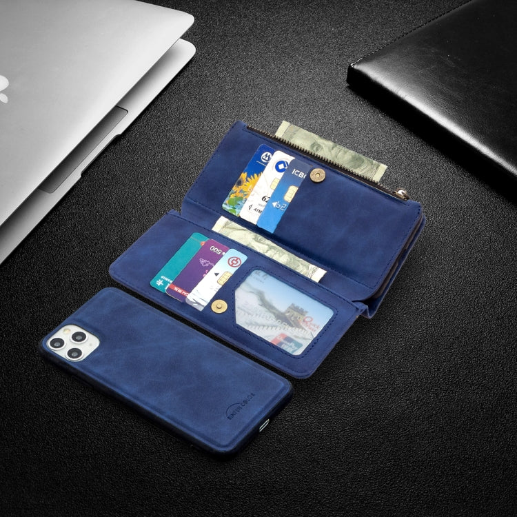 For iPhone 11 Pro Max Skin Feel Detachable Magnetic Zipper Horizontal Flip PU Leather Case with Multi-Card Slots & Holder & Wallet & Photo Frame & Lanyard