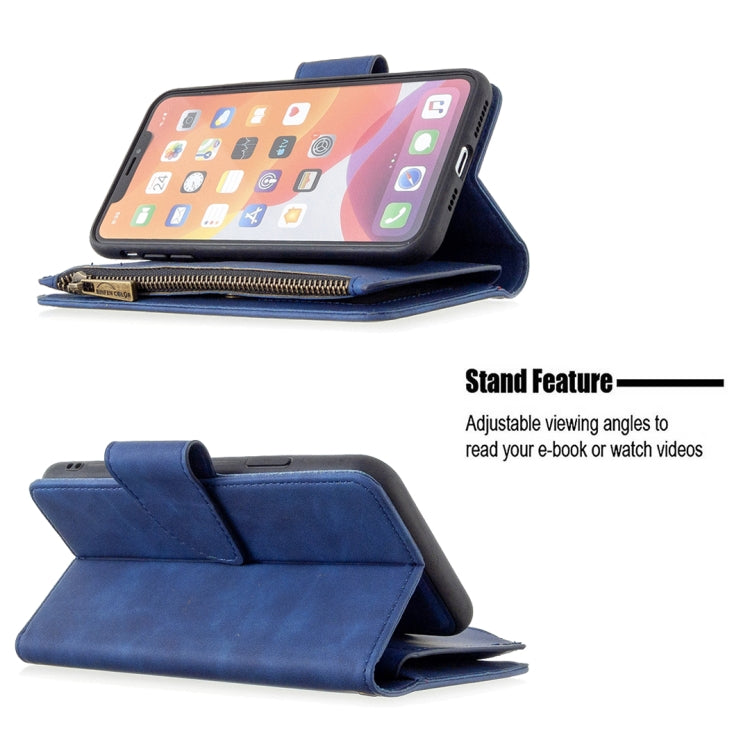 For iPhone 11 Pro Max Skin Feel Detachable Magnetic Zipper Horizontal Flip PU Leather Case with Multi-Card Slots & Holder & Wallet & Photo Frame & Lanyard