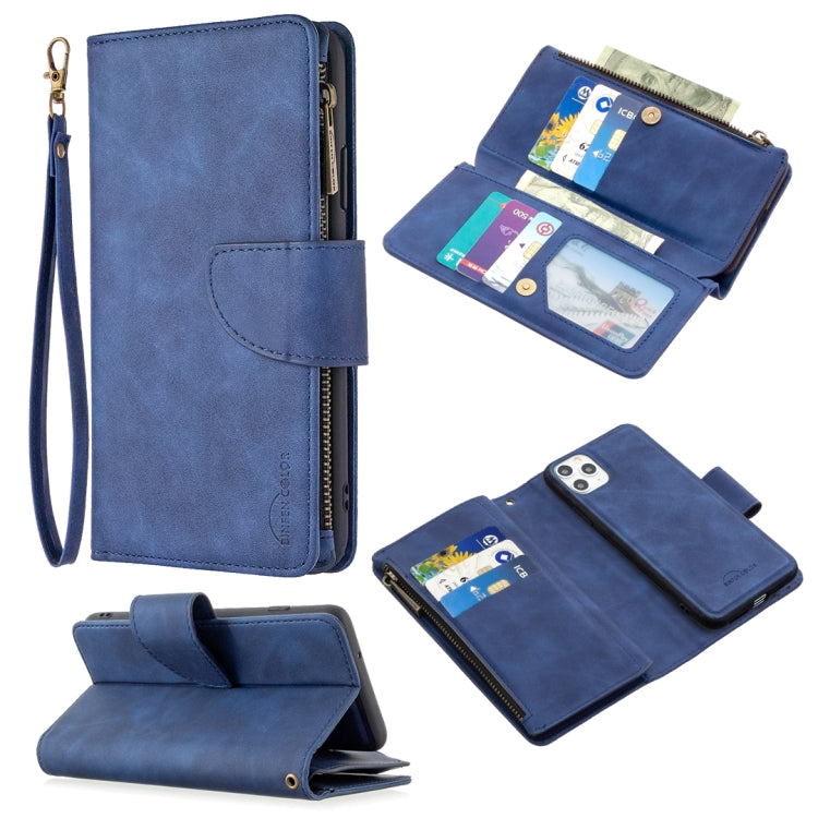 For iPhone 11 Pro Max Skin Feel Detachable Magnetic Zipper Horizontal Flip PU Leather Case with Multi-Card Slots & Holder & Wallet & Photo Frame & Lanyard