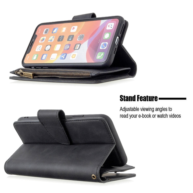 For iPhone 11 Pro Max Skin Feel Detachable Magnetic Zipper Horizontal Flip PU Leather Case with Multi-Card Slots & Holder & Wallet & Photo Frame & Lanyard