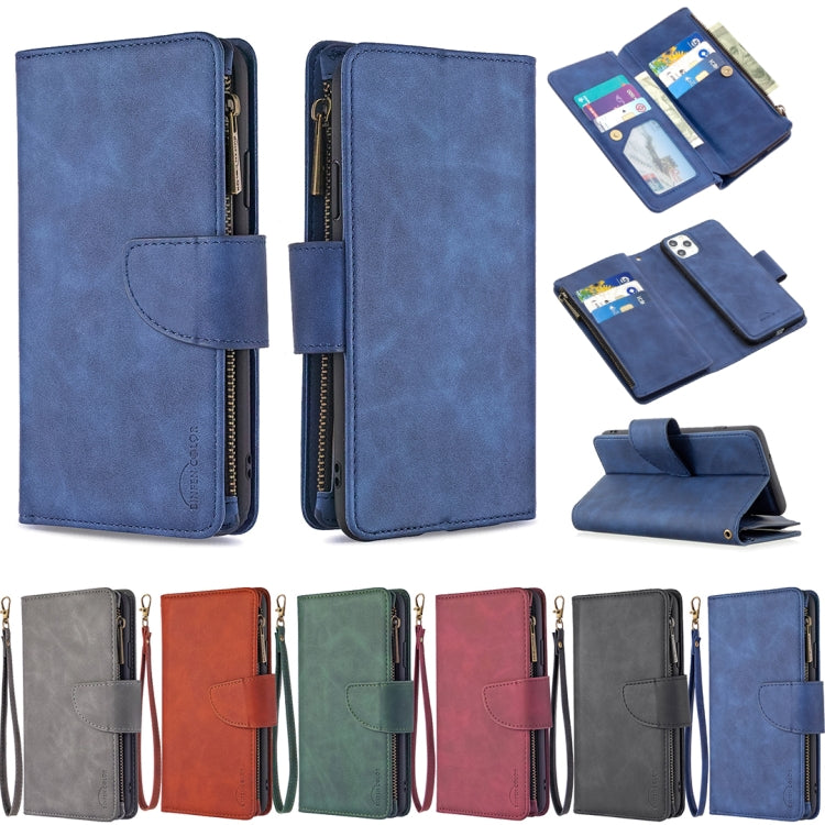 For iPhone 11 Pro Max Skin Feel Detachable Magnetic Zipper Horizontal Flip PU Leather Case with Multi-Card Slots & Holder & Wallet & Photo Frame & Lanyard