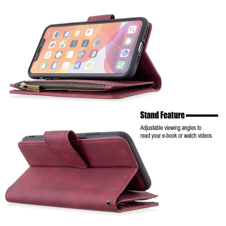For iPhone 11 Pro Max Skin Feel Detachable Magnetic Zipper Horizontal Flip PU Leather Case with Multi-Card Slots & Holder & Wallet & Photo Frame & Lanyard