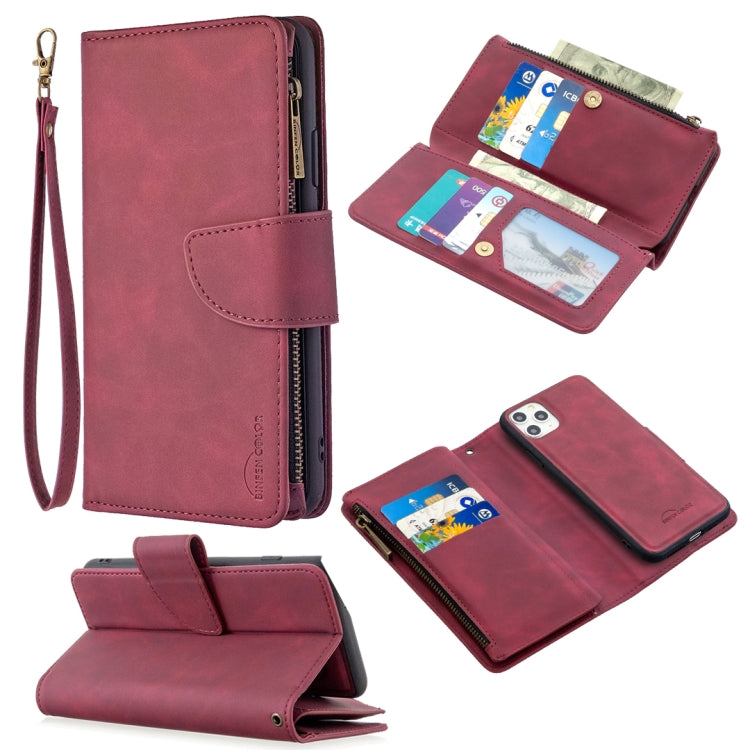 For iPhone 11 Pro Max Skin Feel Detachable Magnetic Zipper Horizontal Flip PU Leather Case with Multi-Card Slots & Holder & Wallet & Photo Frame & Lanyard