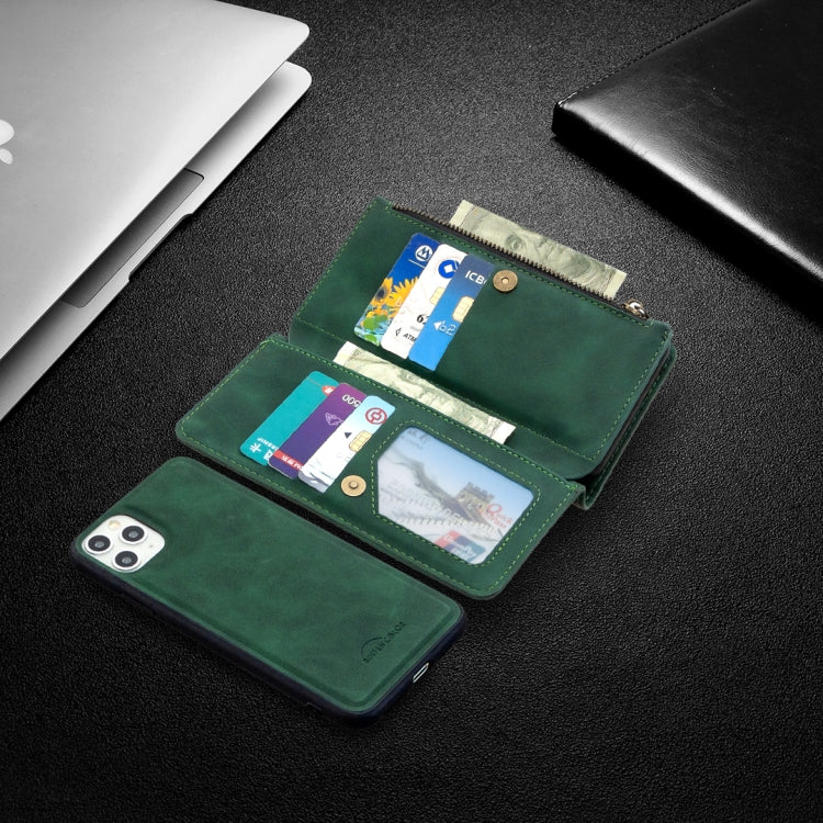 For iPhone 11 Pro Max Skin Feel Detachable Magnetic Zipper Horizontal Flip PU Leather Case with Multi-Card Slots & Holder & Wallet & Photo Frame & Lanyard