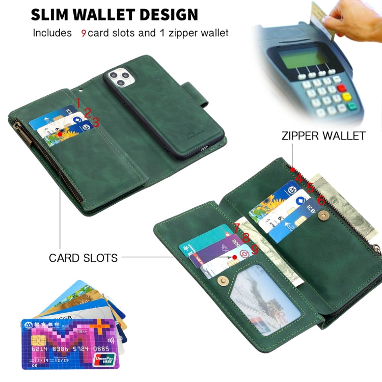For iPhone 11 Pro Max Skin Feel Detachable Magnetic Zipper Horizontal Flip PU Leather Case with Multi-Card Slots & Holder & Wallet & Photo Frame & Lanyard