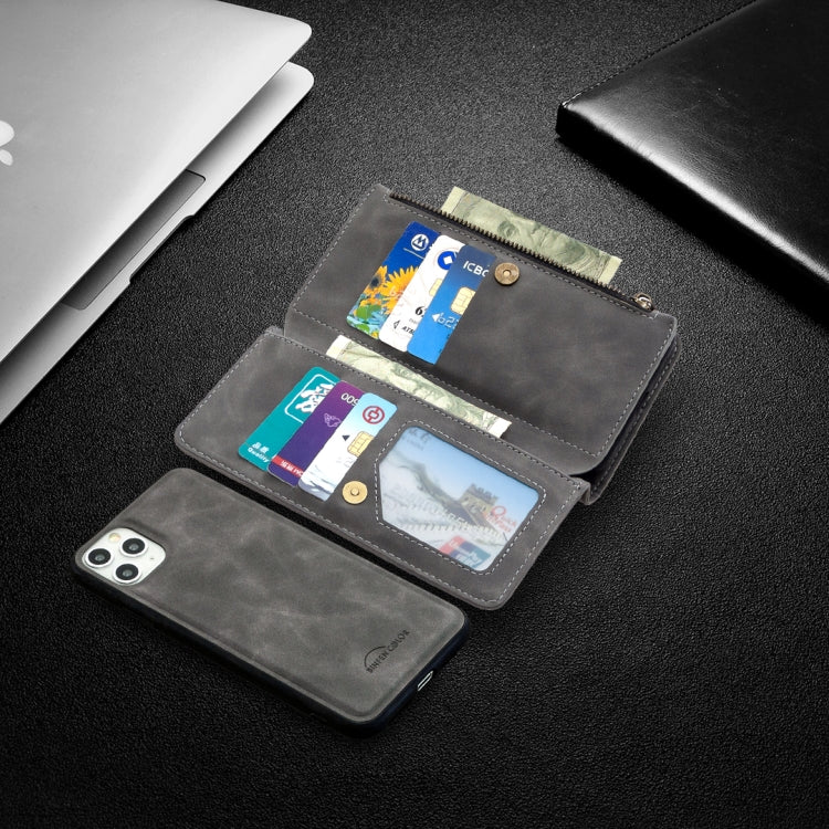 For iPhone 11 Pro Max Skin Feel Detachable Magnetic Zipper Horizontal Flip PU Leather Case with Multi-Card Slots & Holder & Wallet & Photo Frame & Lanyard