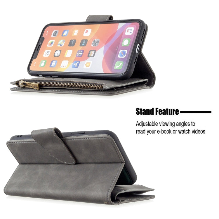 For iPhone 11 Pro Max Skin Feel Detachable Magnetic Zipper Horizontal Flip PU Leather Case with Multi-Card Slots & Holder & Wallet & Photo Frame & Lanyard