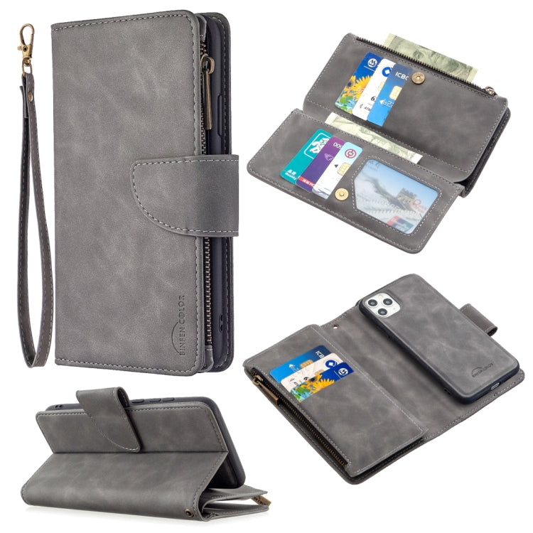 For iPhone 11 Pro Max Skin Feel Detachable Magnetic Zipper Horizontal Flip PU Leather Case with Multi-Card Slots & Holder & Wallet & Photo Frame & Lanyard