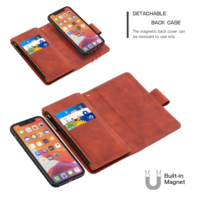 For iPhone 11 Pro Skin Feel Detachable Magnetic Zipper Horizontal Flip PU Leather Case with Multi-Card Slots & Holder & Wallet & Photo Frame & Lanyard