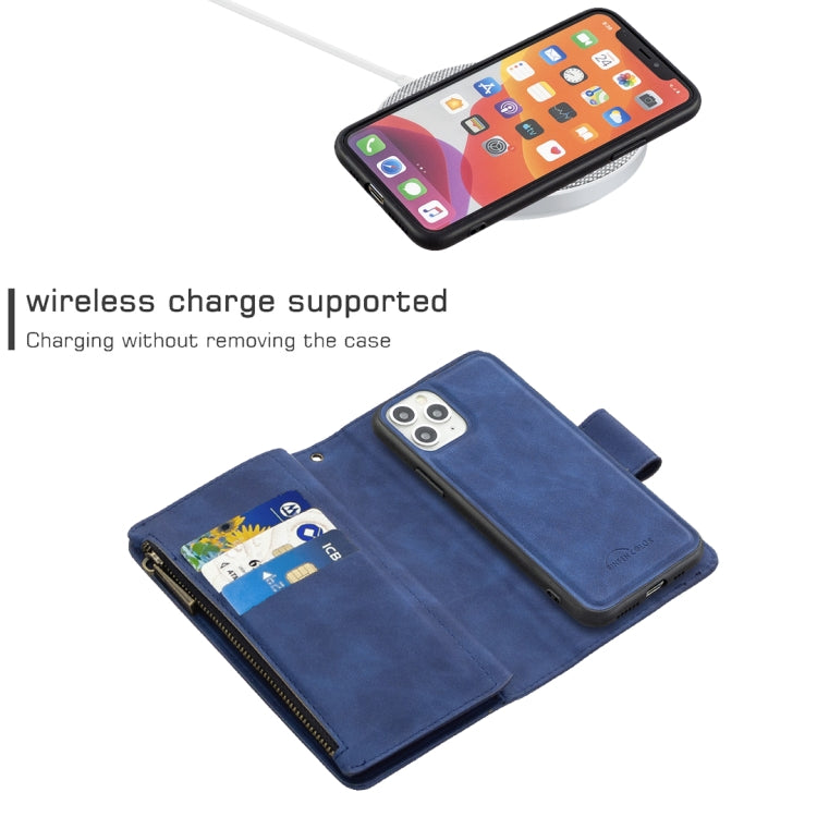 For iPhone 11 Pro Skin Feel Detachable Magnetic Zipper Horizontal Flip PU Leather Case with Multi-Card Slots & Holder & Wallet & Photo Frame & Lanyard