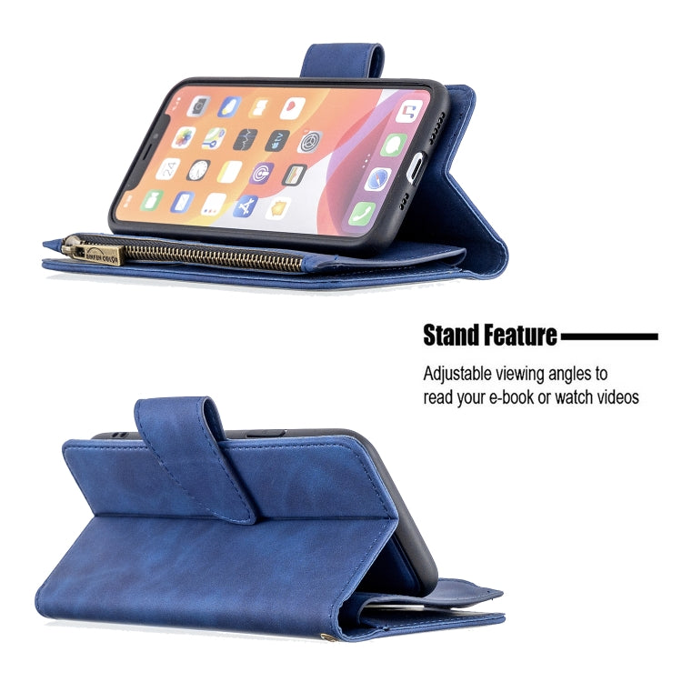 For iPhone 11 Pro Skin Feel Detachable Magnetic Zipper Horizontal Flip PU Leather Case with Multi-Card Slots & Holder & Wallet & Photo Frame & Lanyard