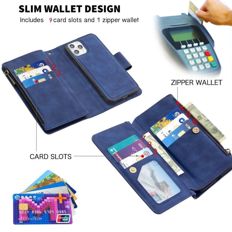 For iPhone 11 Pro Skin Feel Detachable Magnetic Zipper Horizontal Flip PU Leather Case with Multi-Card Slots & Holder & Wallet & Photo Frame & Lanyard