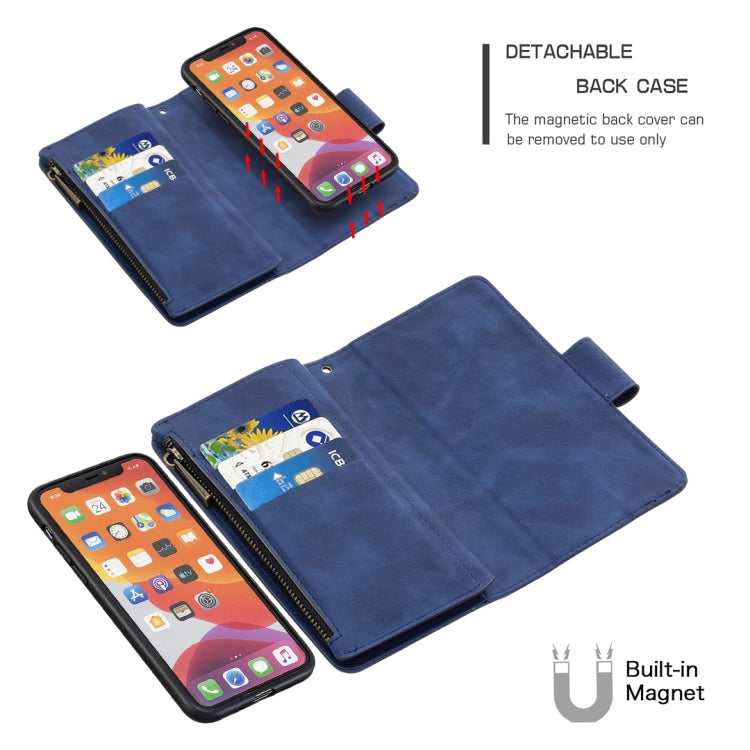 For iPhone 11 Pro Skin Feel Detachable Magnetic Zipper Horizontal Flip PU Leather Case with Multi-Card Slots & Holder & Wallet & Photo Frame & Lanyard