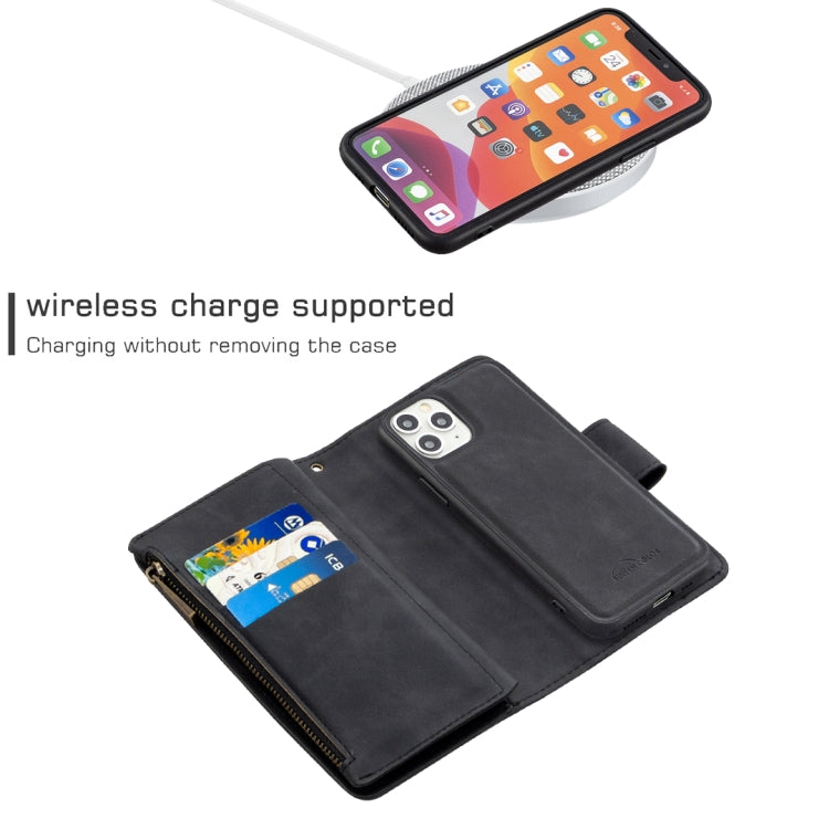 For iPhone 11 Pro Skin Feel Detachable Magnetic Zipper Horizontal Flip PU Leather Case with Multi-Card Slots & Holder & Wallet & Photo Frame & Lanyard