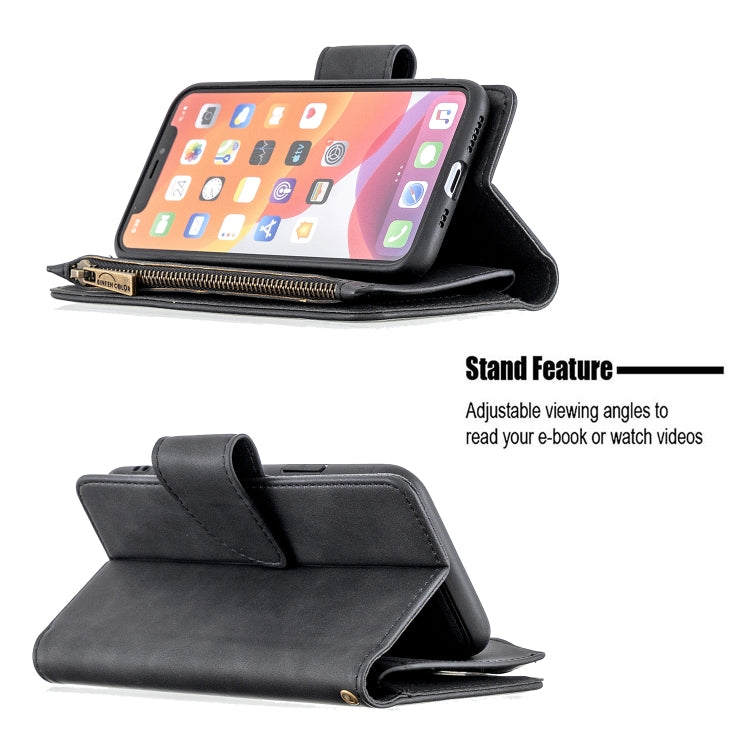 For iPhone 11 Pro Skin Feel Detachable Magnetic Zipper Horizontal Flip PU Leather Case with Multi-Card Slots & Holder & Wallet & Photo Frame & Lanyard