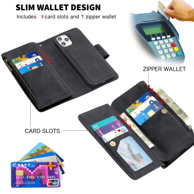 For iPhone 11 Pro Skin Feel Detachable Magnetic Zipper Horizontal Flip PU Leather Case with Multi-Card Slots & Holder & Wallet & Photo Frame & Lanyard
