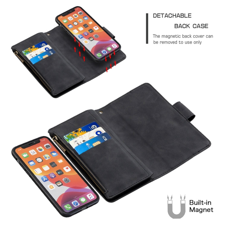 For iPhone 11 Pro Skin Feel Detachable Magnetic Zipper Horizontal Flip PU Leather Case with Multi-Card Slots & Holder & Wallet & Photo Frame & Lanyard