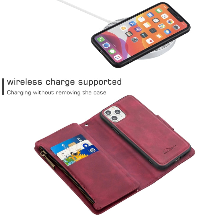 For iPhone 11 Pro Skin Feel Detachable Magnetic Zipper Horizontal Flip PU Leather Case with Multi-Card Slots & Holder & Wallet & Photo Frame & Lanyard