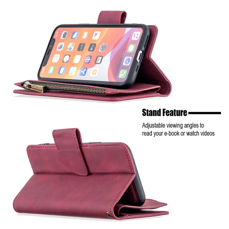 For iPhone 11 Pro Skin Feel Detachable Magnetic Zipper Horizontal Flip PU Leather Case with Multi-Card Slots & Holder & Wallet & Photo Frame & Lanyard