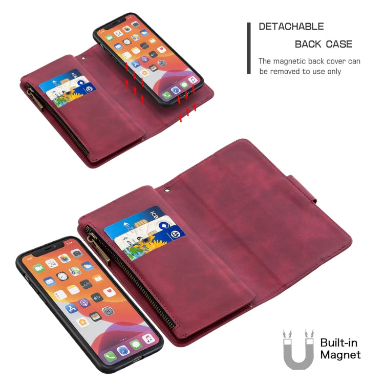 For iPhone 11 Pro Skin Feel Detachable Magnetic Zipper Horizontal Flip PU Leather Case with Multi-Card Slots & Holder & Wallet & Photo Frame & Lanyard