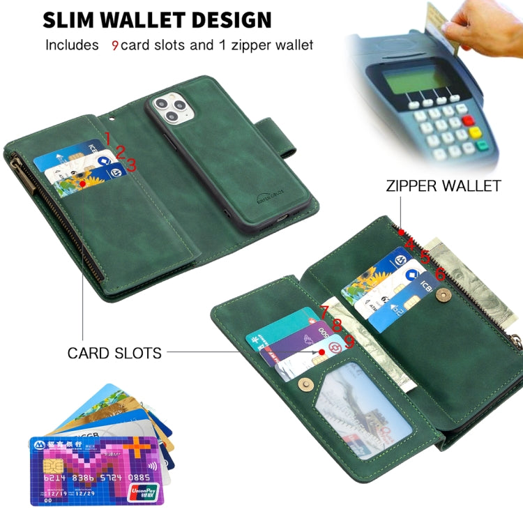 For iPhone 11 Pro Skin Feel Detachable Magnetic Zipper Horizontal Flip PU Leather Case with Multi-Card Slots & Holder & Wallet & Photo Frame & Lanyard