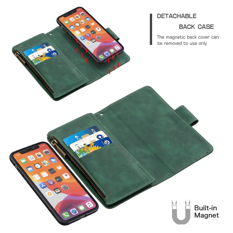 For iPhone 11 Pro Skin Feel Detachable Magnetic Zipper Horizontal Flip PU Leather Case with Multi-Card Slots & Holder & Wallet & Photo Frame & Lanyard
