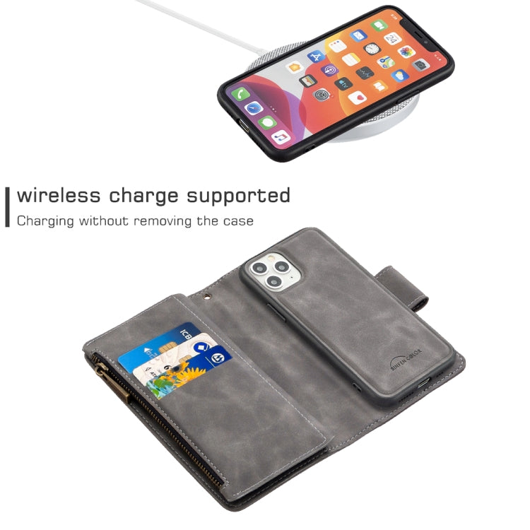For iPhone 11 Pro Skin Feel Detachable Magnetic Zipper Horizontal Flip PU Leather Case with Multi-Card Slots & Holder & Wallet & Photo Frame & Lanyard
