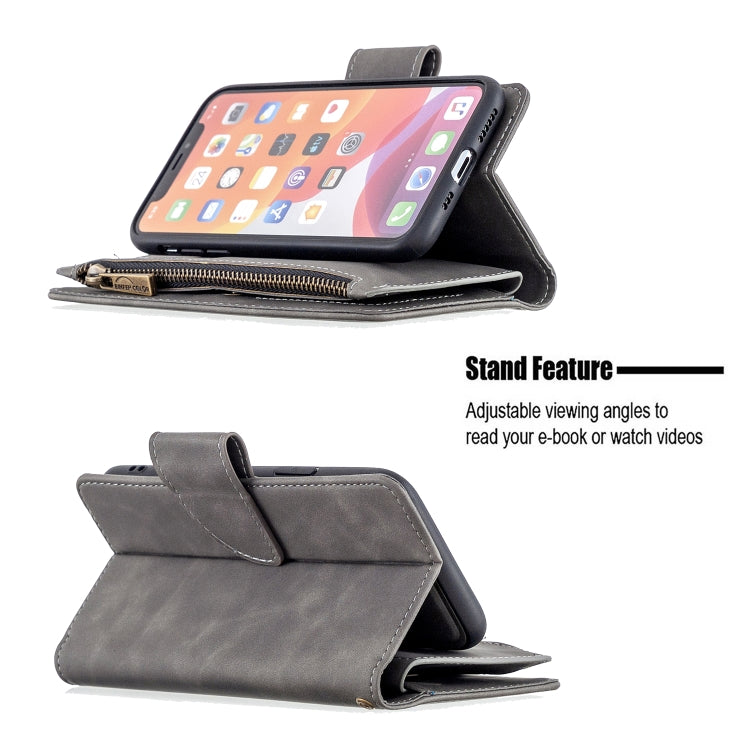 For iPhone 11 Pro Skin Feel Detachable Magnetic Zipper Horizontal Flip PU Leather Case with Multi-Card Slots & Holder & Wallet & Photo Frame & Lanyard