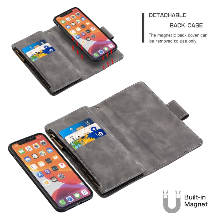 For iPhone 11 Pro Skin Feel Detachable Magnetic Zipper Horizontal Flip PU Leather Case with Multi-Card Slots & Holder & Wallet & Photo Frame & Lanyard