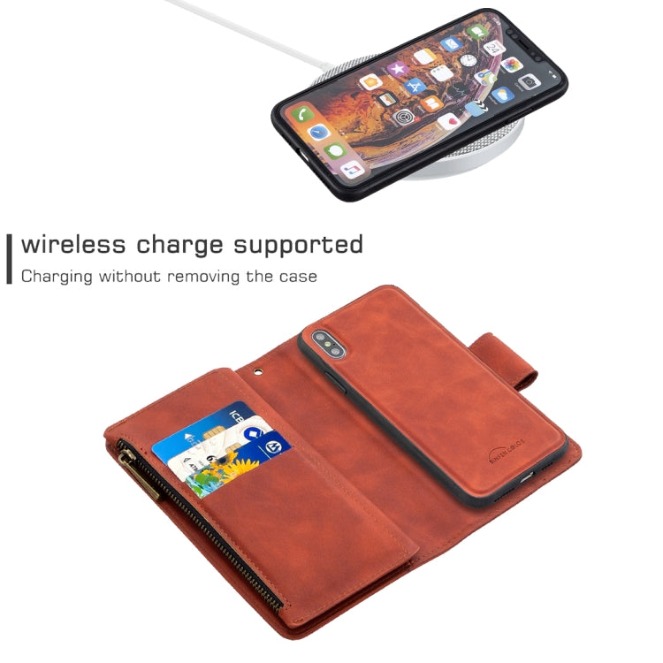 For iPhone XS Max Skin Feel Detachable Magnetic Zipper Horizontal Flip PU Leather Case with Multi-Card Slots & Holder & Wallet & Photo Frame & Lanyard